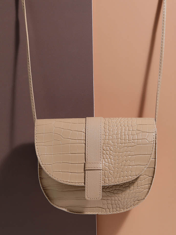 Croco Beige Cross Body Bag