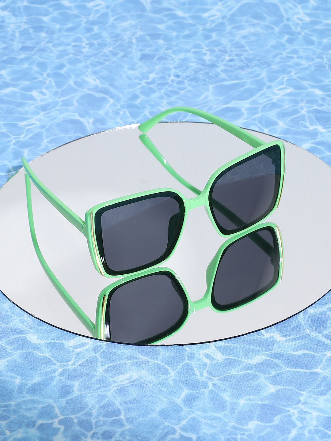 Tinted Black Lens, Green Frame Oversized Sunglass