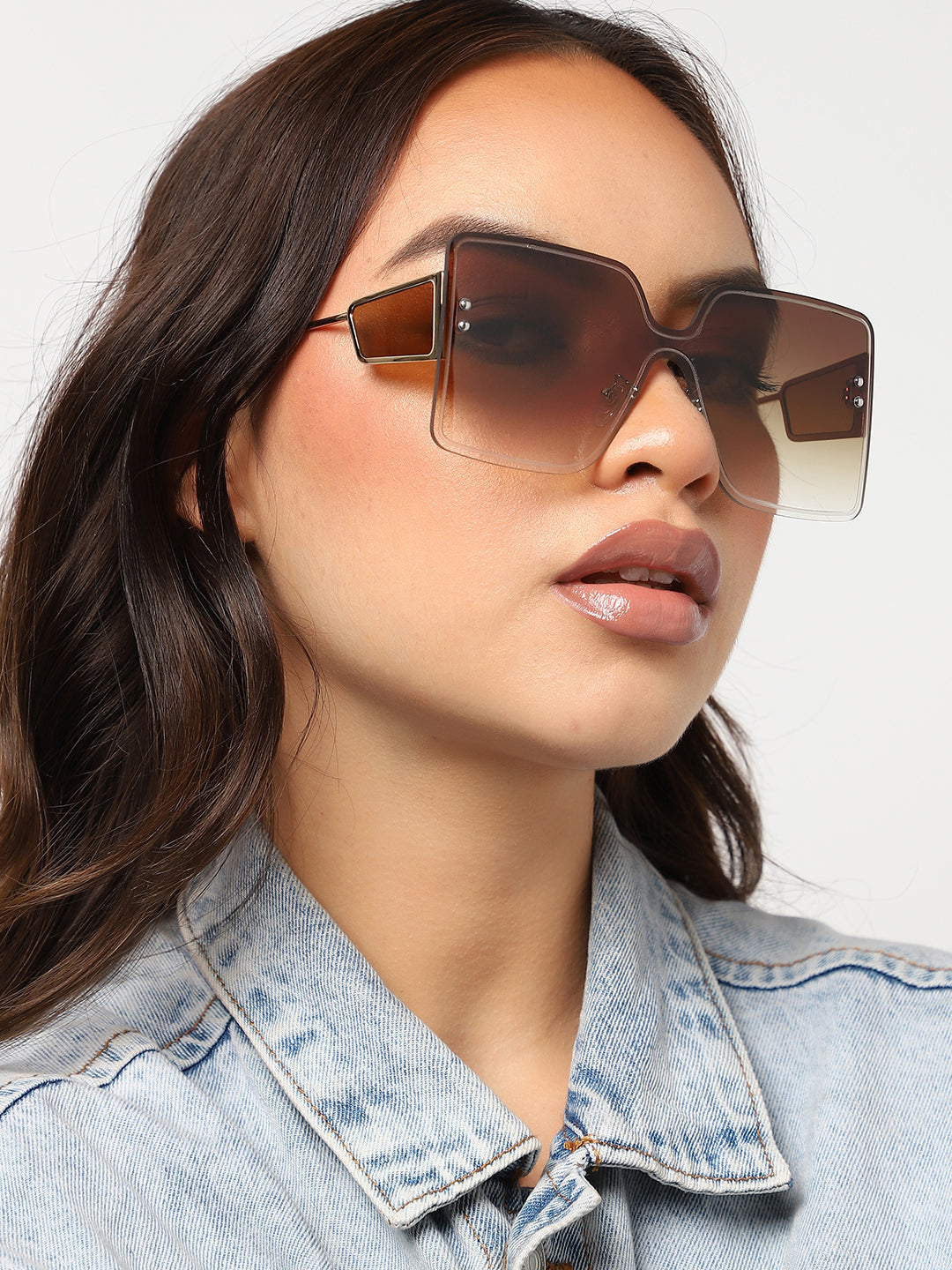 Tinted Brown Lens With Gold Frame Oversized Sunglass