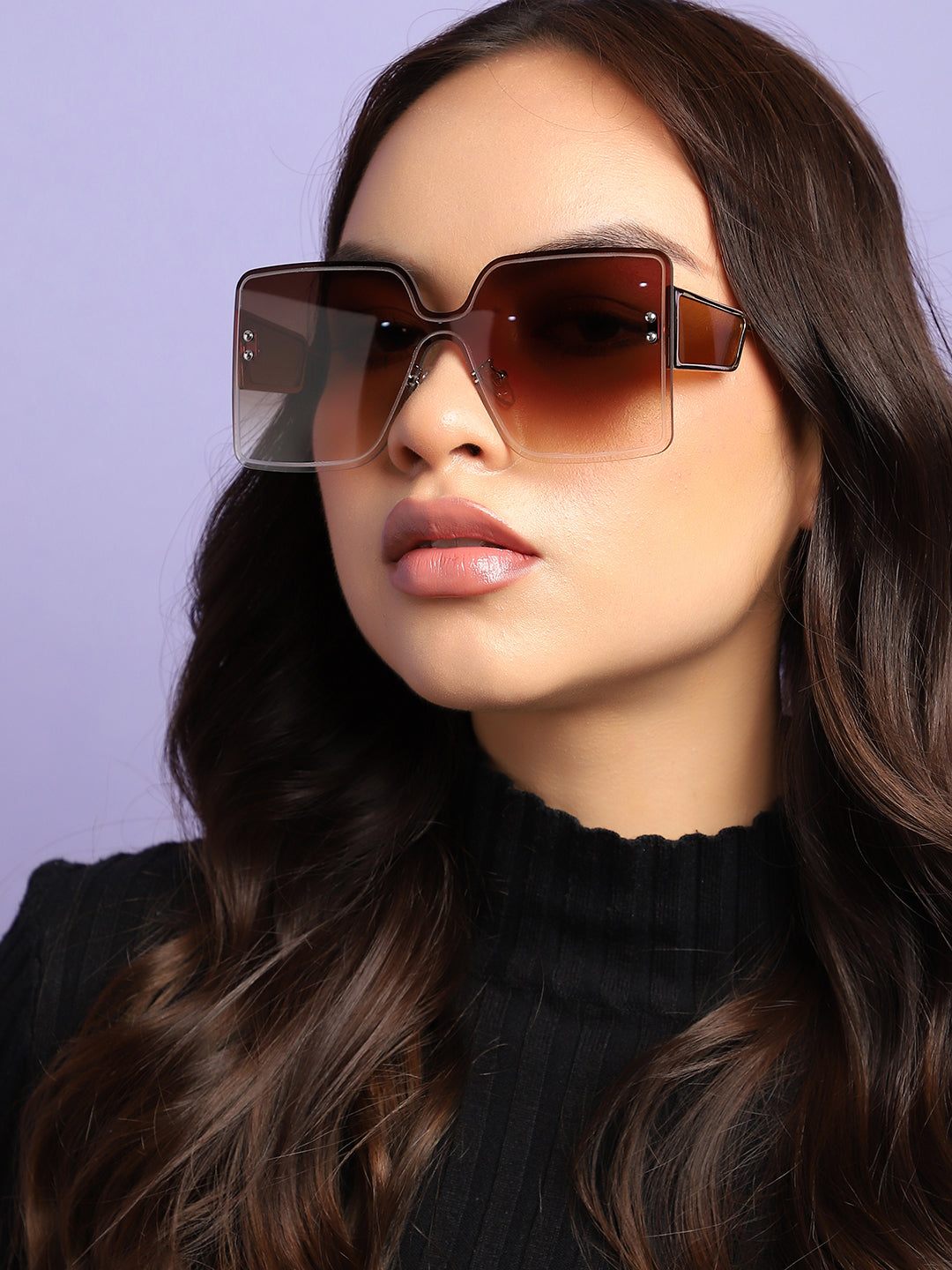 Tinted Brown Lens With Gold Frame Oversized Sunglass