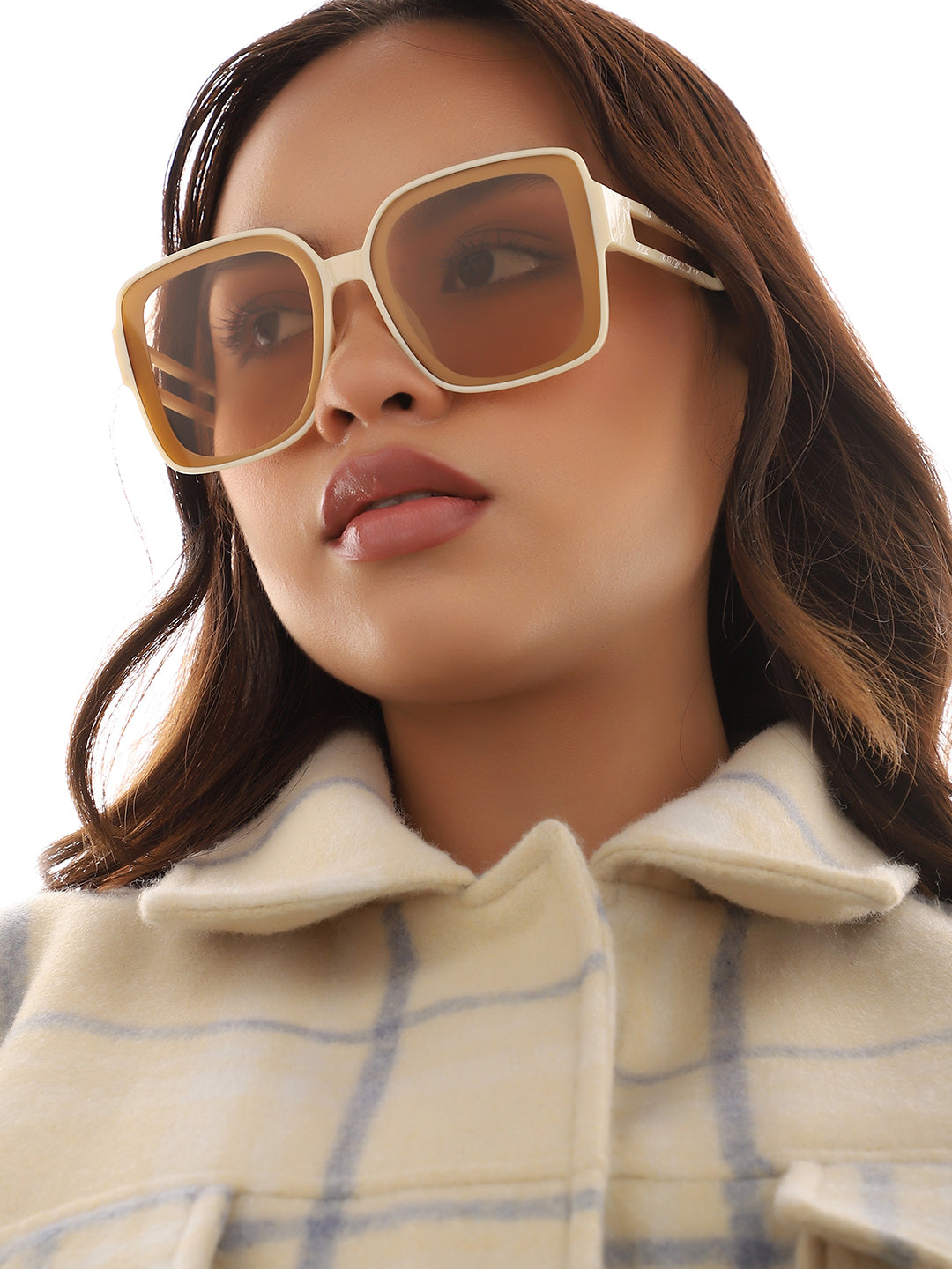 Tinted Lens With Beige Frame Oversized Sunglass