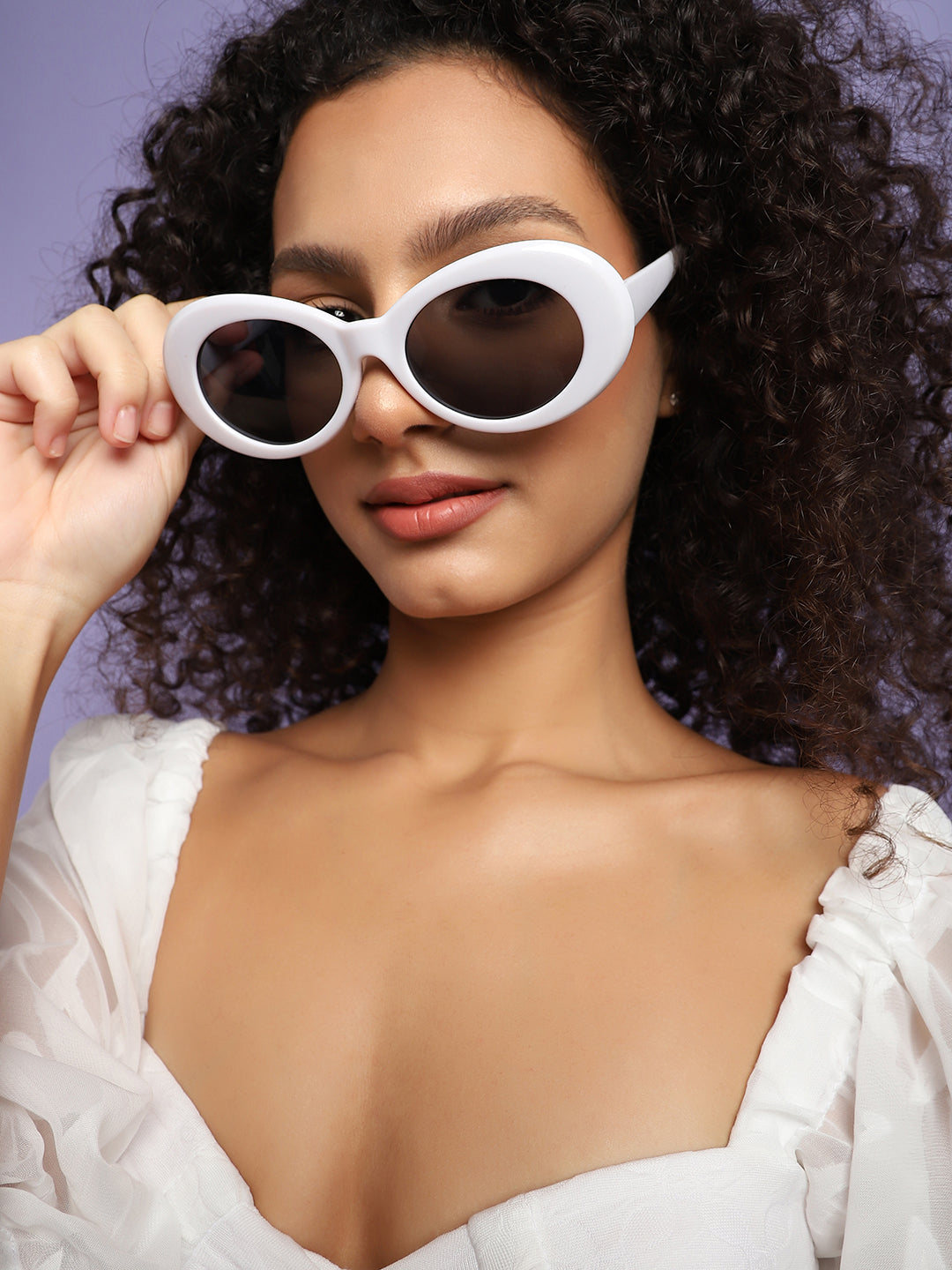 Black Lens, White Frame Oval Sunglass