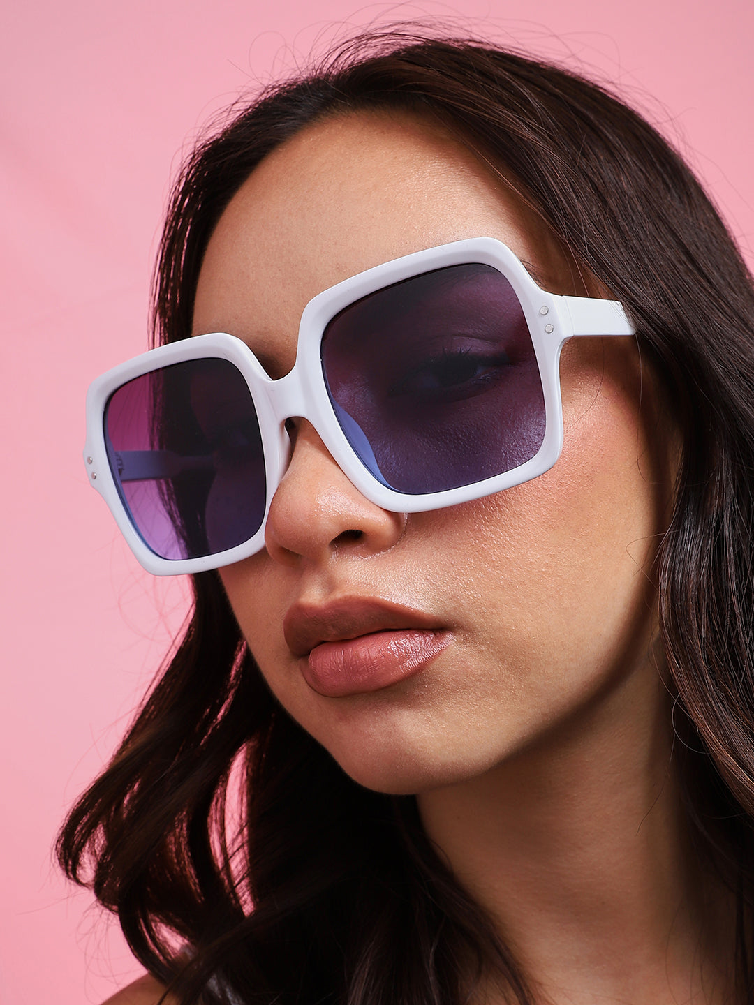 Tinted Lens White Frame Oversized Sunglass