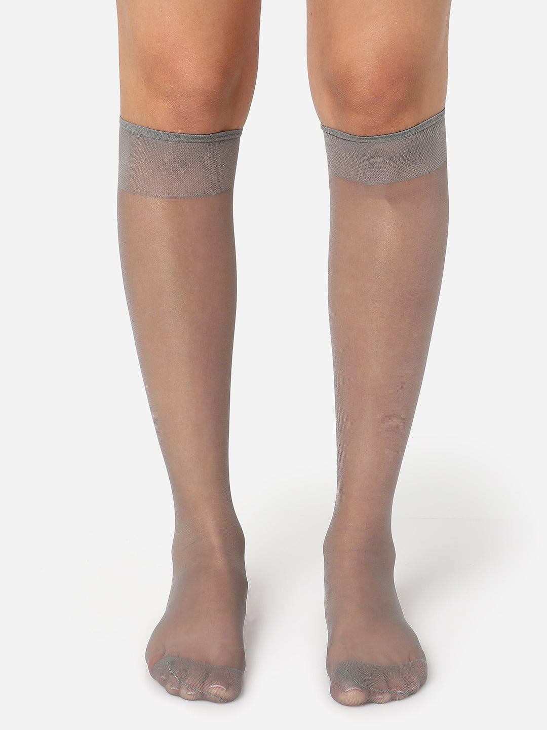 Grey Solid Knee High Stockings