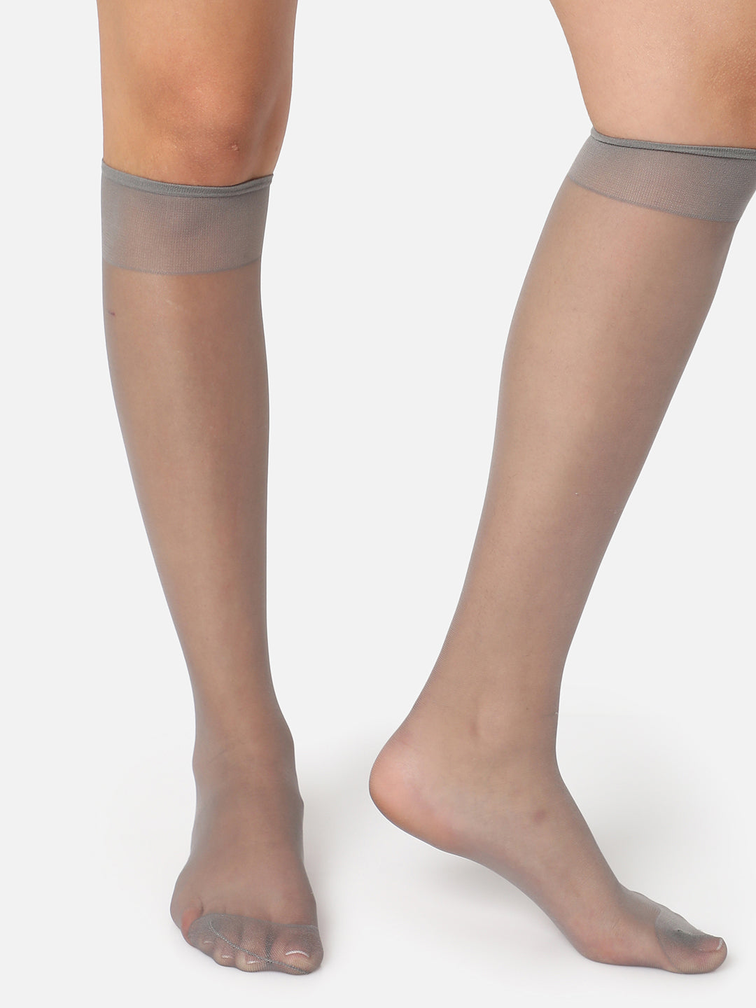 Grey Solid Knee High Stockings