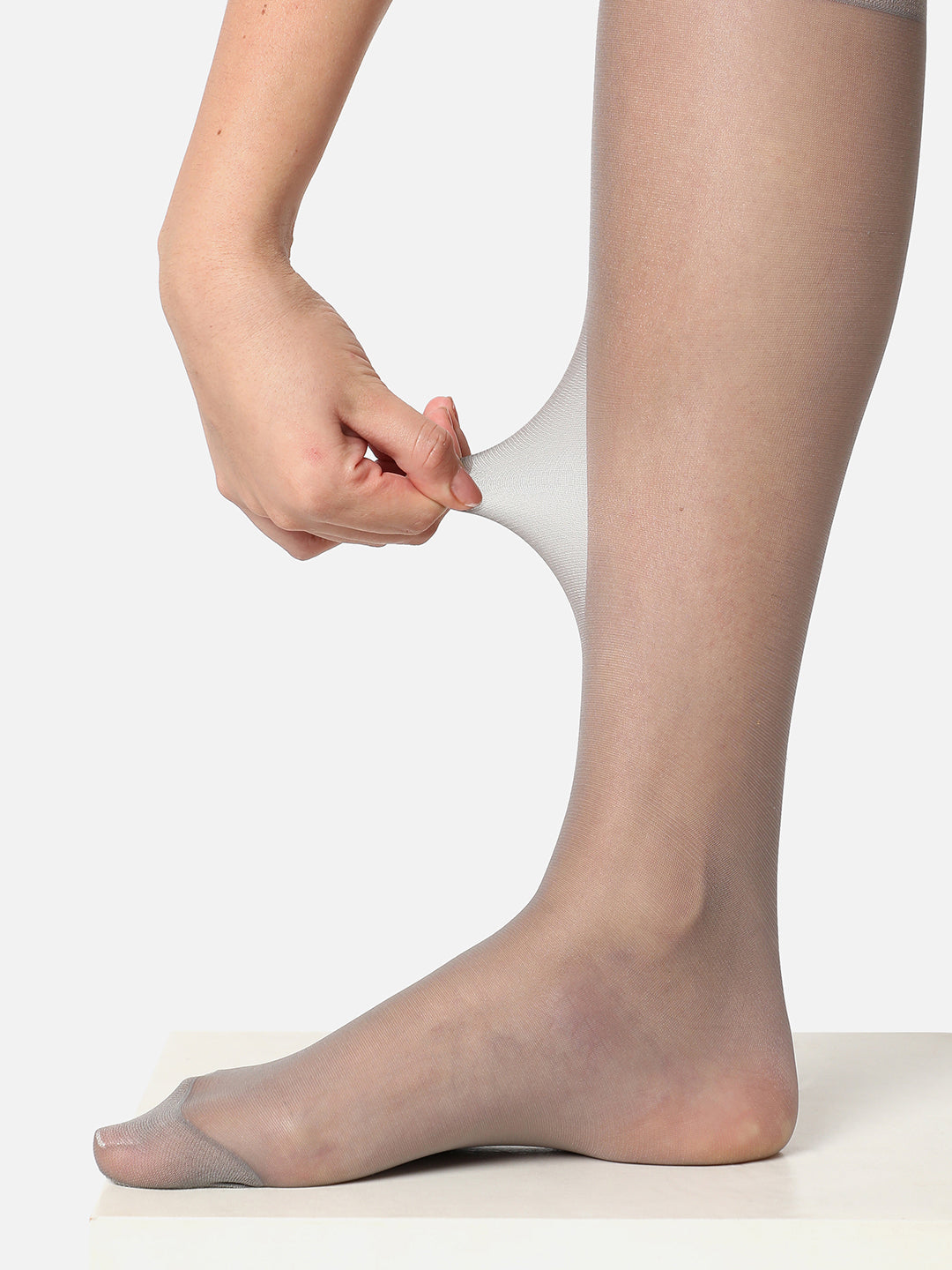 Grey Solid Knee High Stockings