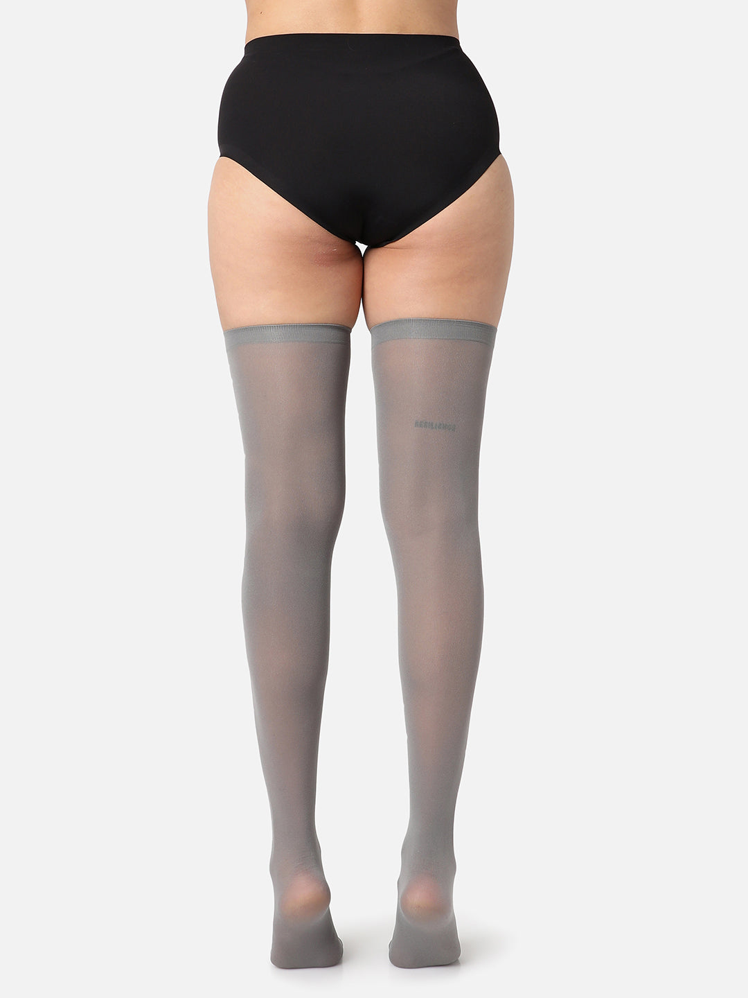 Grey Solid Thigh High Stockings