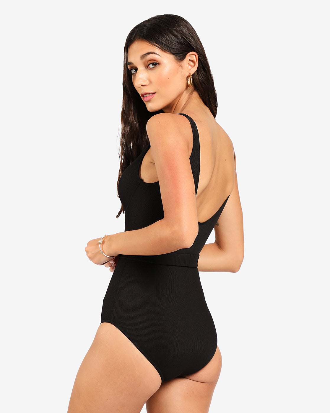 Belt Detailing Ribbed Swimsuit