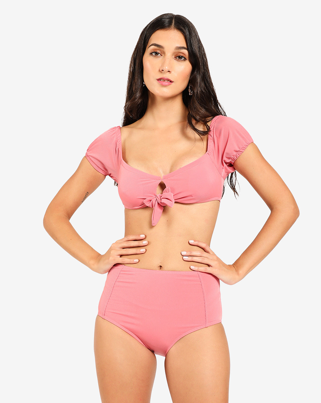 Pink Solid Two-Piece Swim Set