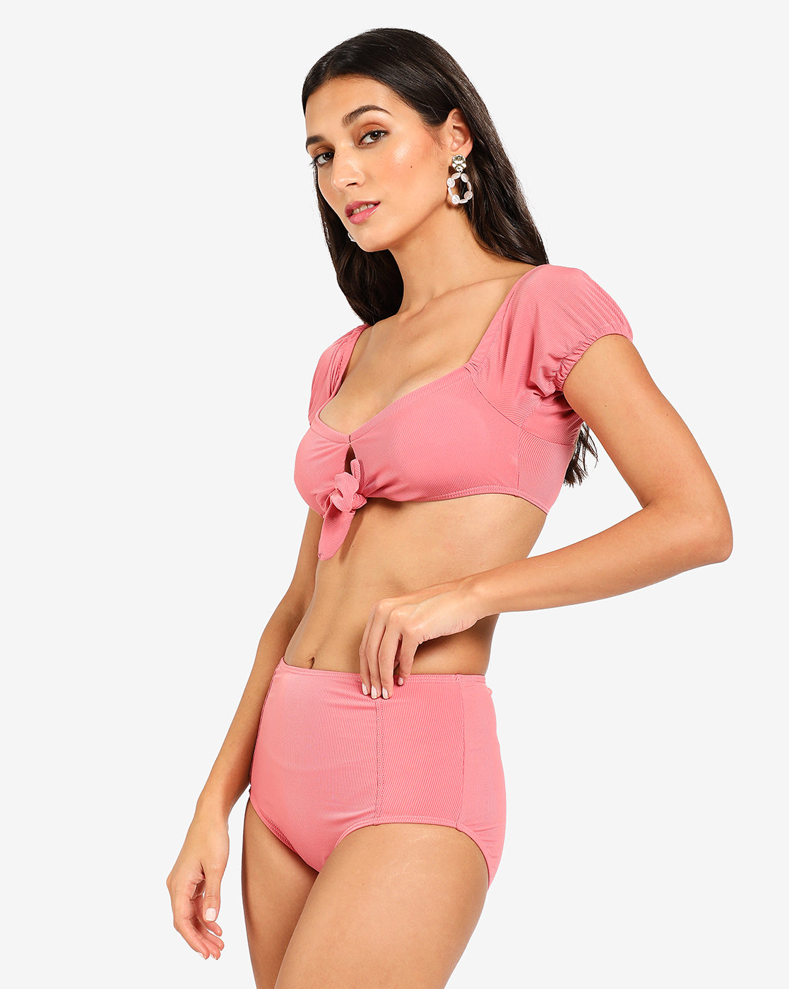 Pink Solid Two-Piece Swim Set