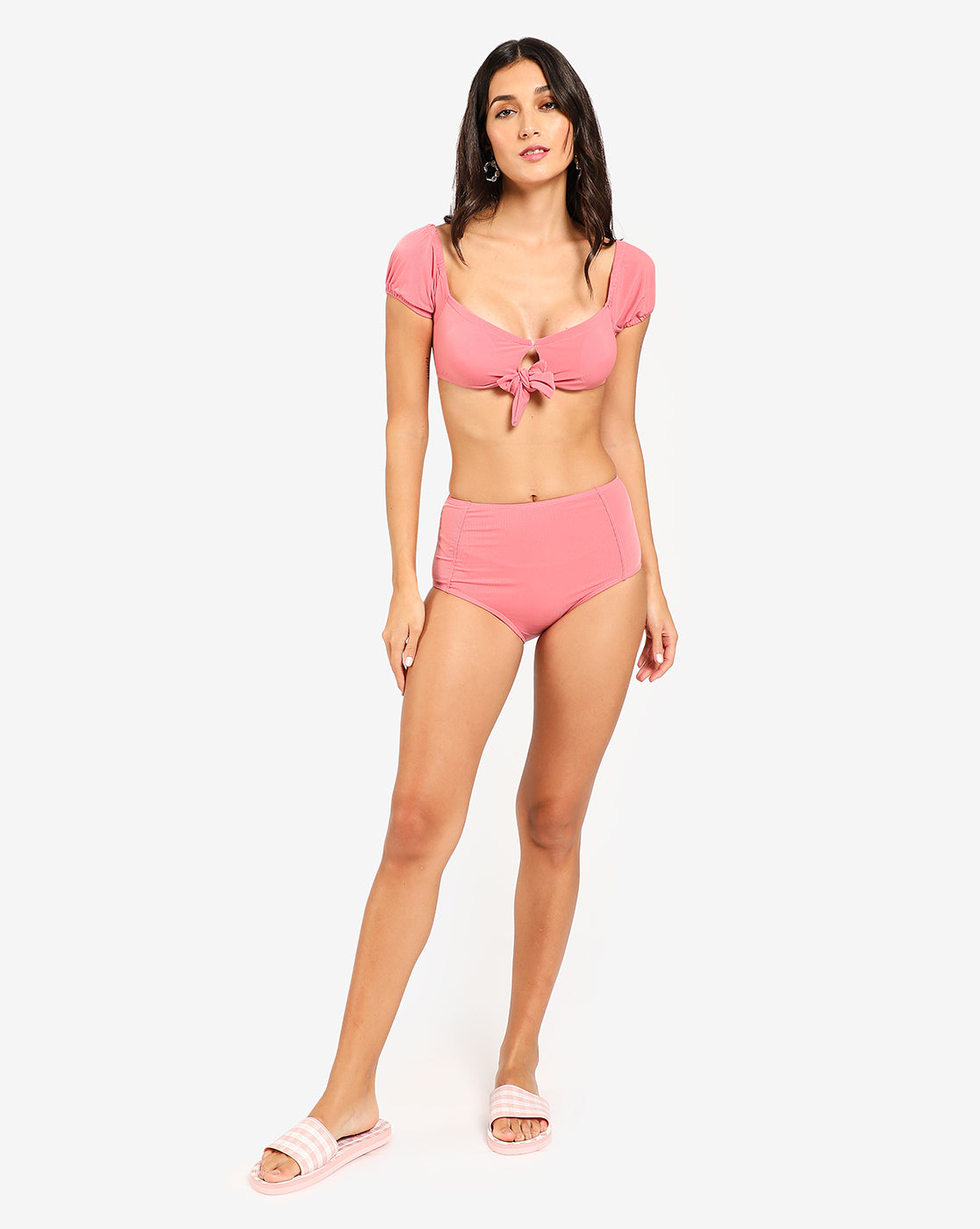 Pink Solid Two-Piece Swim Set