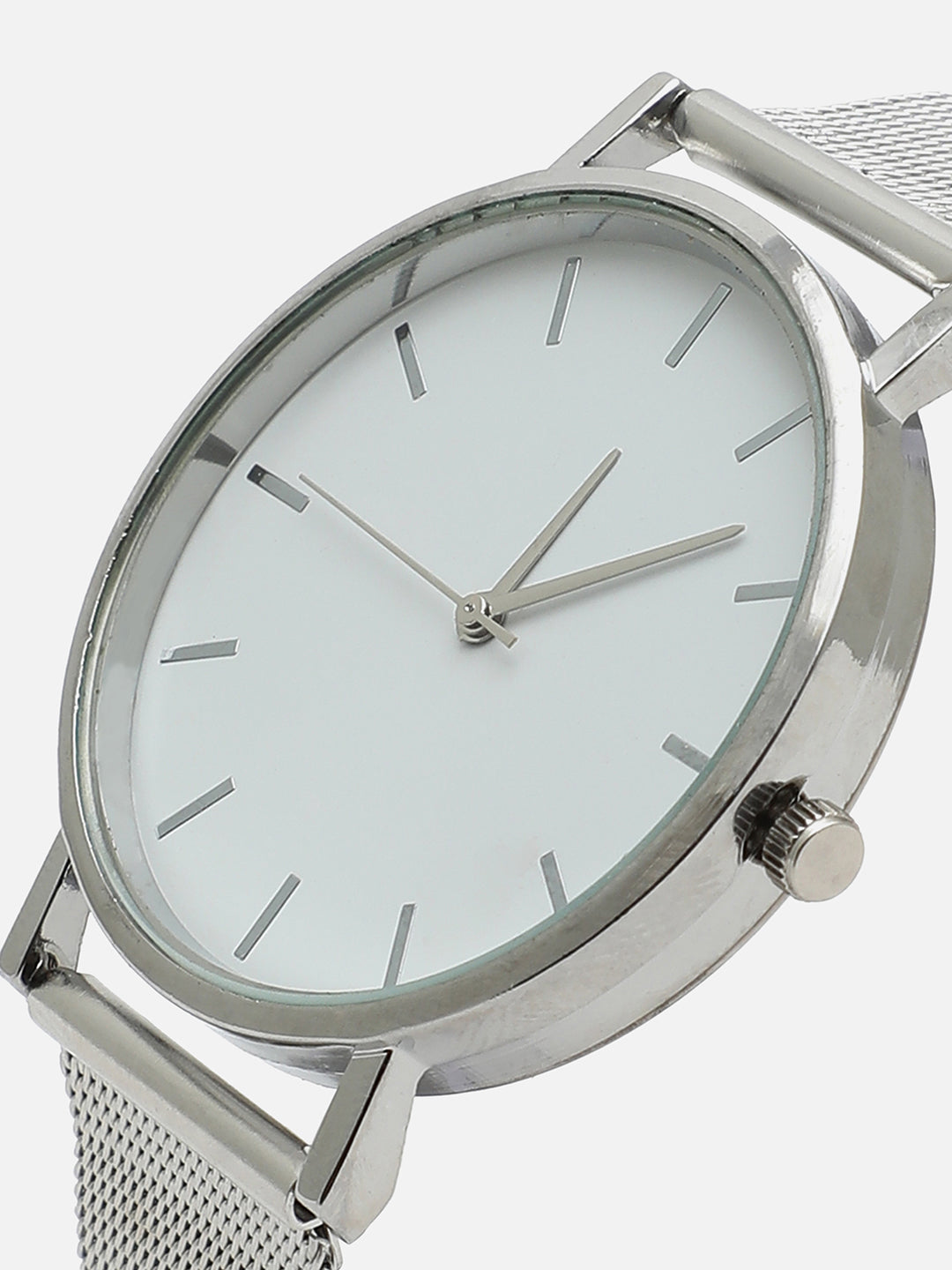 White Analog Round Dial With Silver Metal Mesh Strap Watch & Bracelet