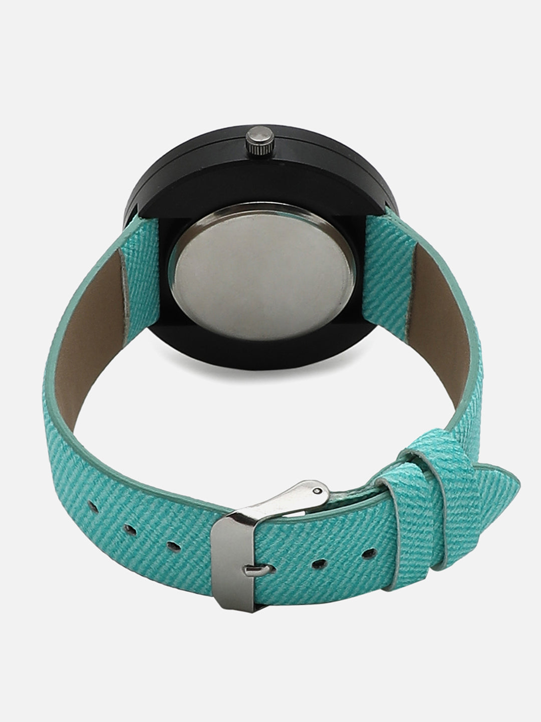 Blue Analog Round Dial With Black Hour Marker & Blue Leather Strap Watch & Bracelets