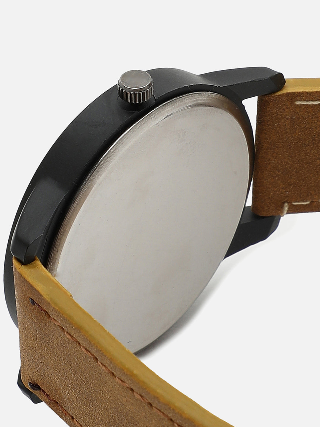Black Analog Round Dial With Brown Suede Strap Watch & Bracelet