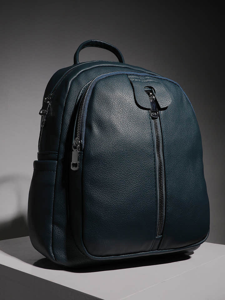 Zip-Front Curve Mini Backpack - Blue