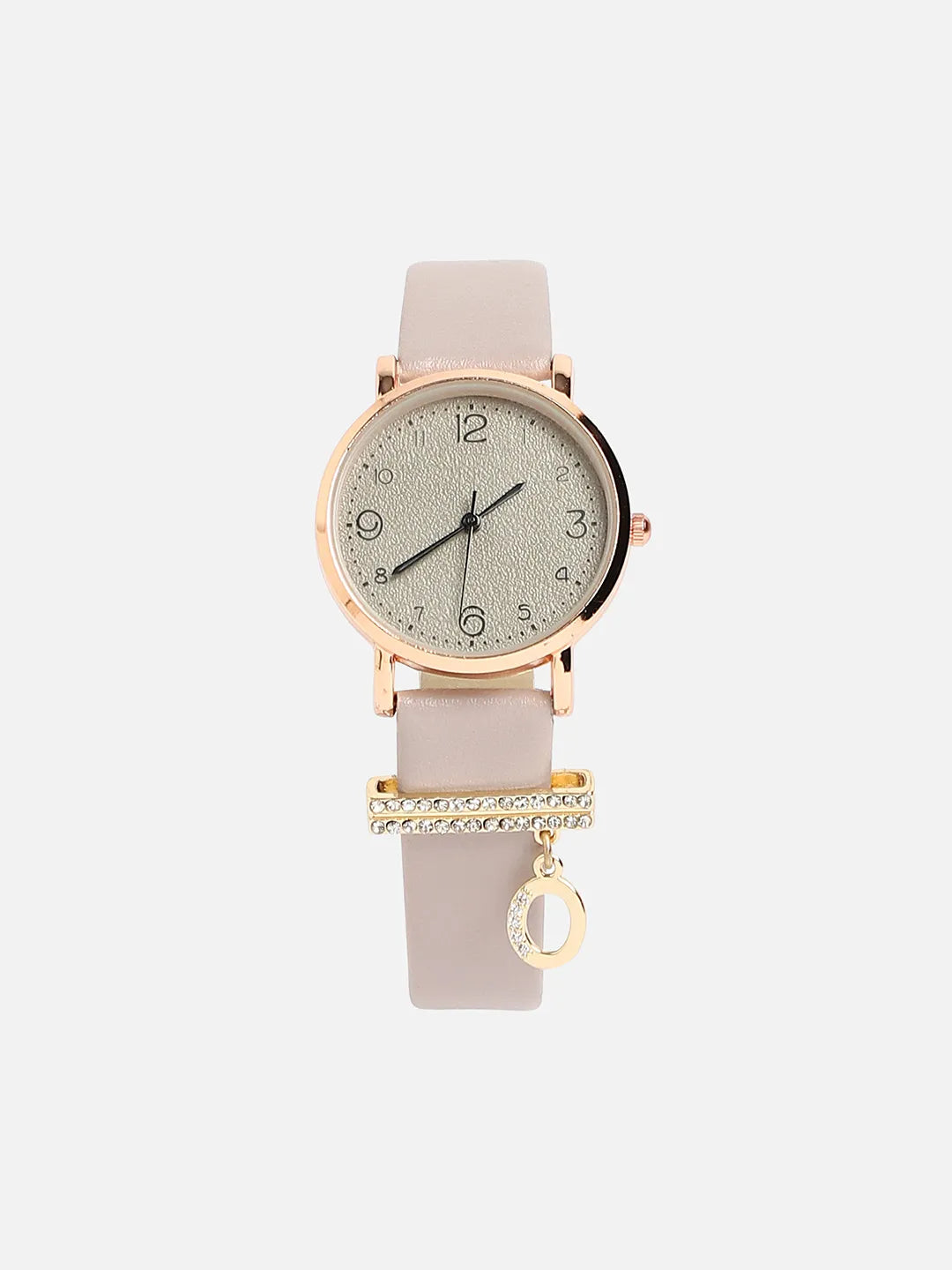 Round Analog Watch With O Liberty Initial Watch Charm - Grey