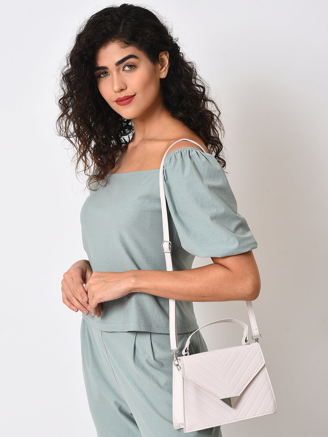 White Textured Sling Bag