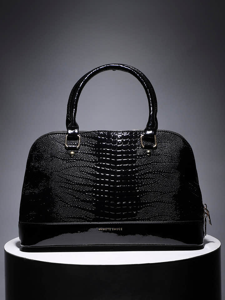Scale Top Handle Handbag - Black