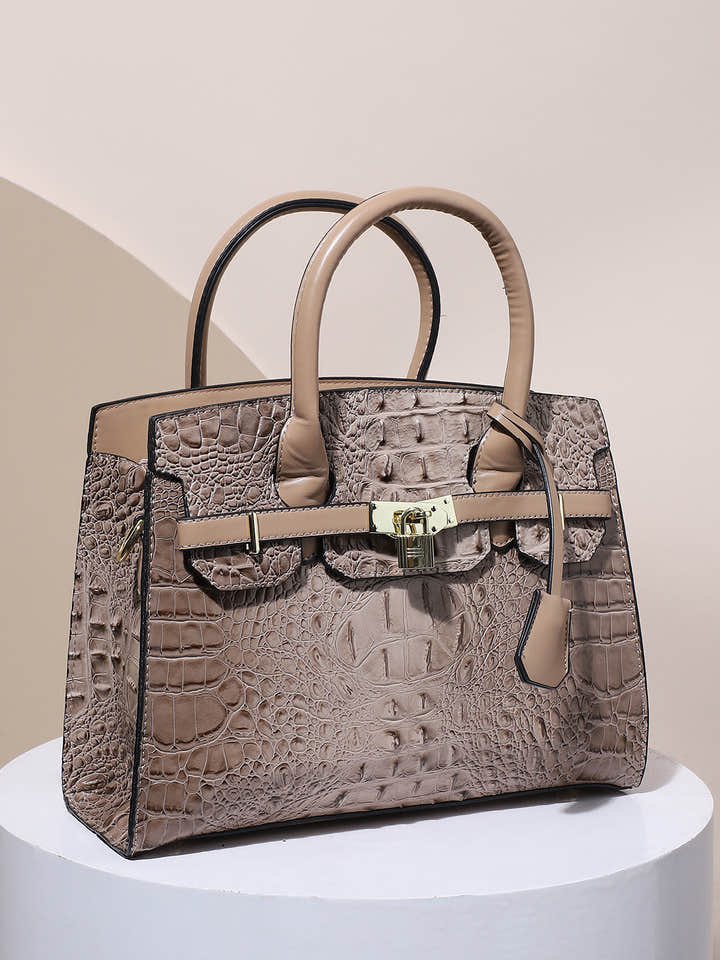 Lock Buckle Handbag - Beige