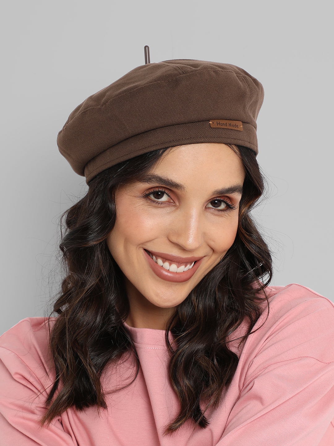 Pin Tipped Beret Hat - Coffee Brown