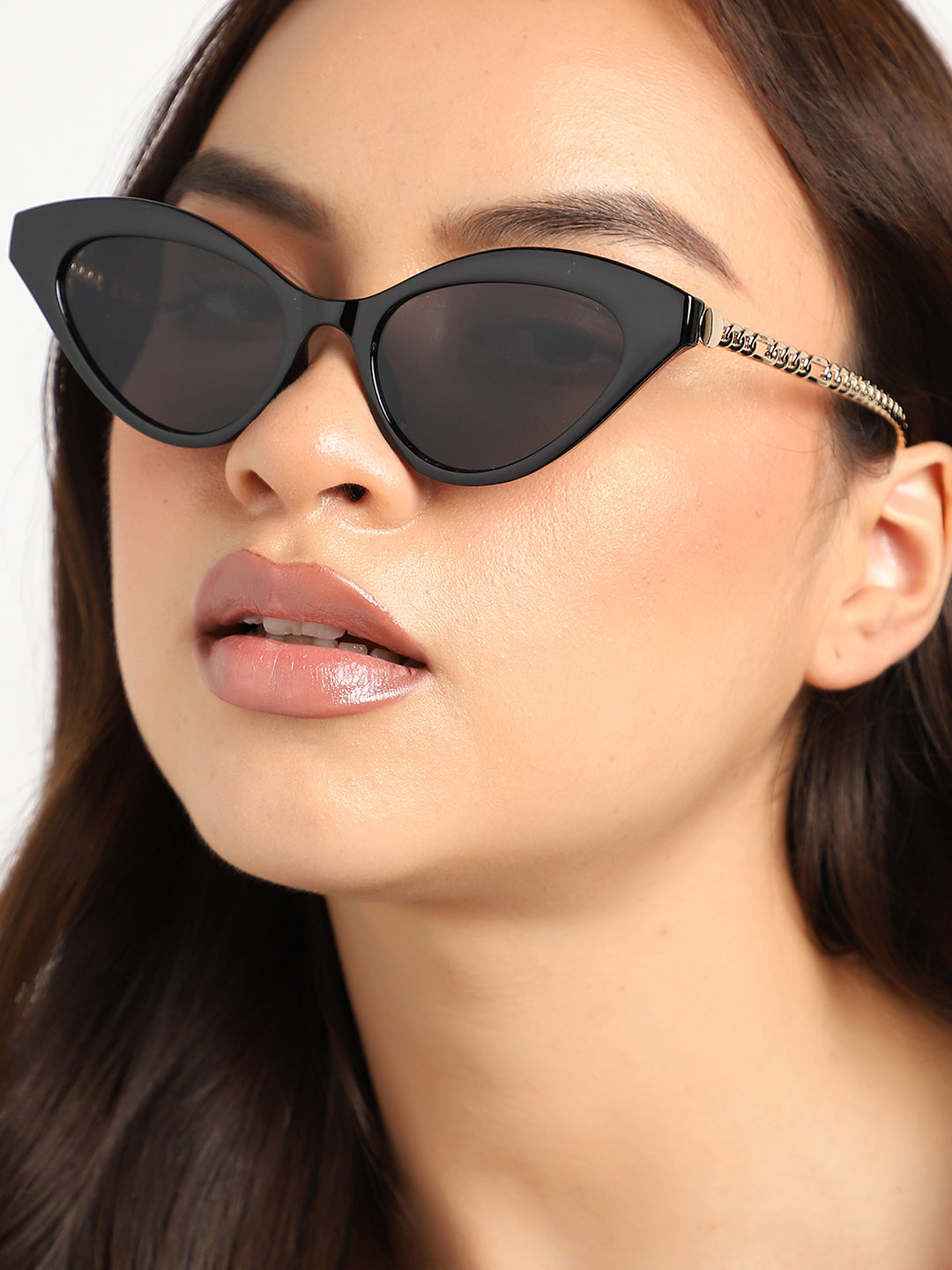 Black & Gold Frame Tinted Lens Cat Eye Sunglasses