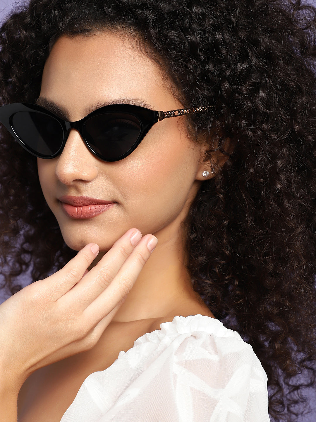 Black & Gold Frame Tinted Lens Cat Eye Sunglasses