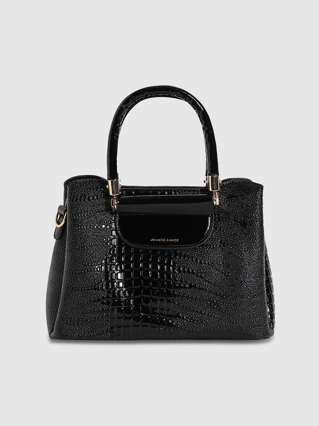 Structured Croc Handbag - Black