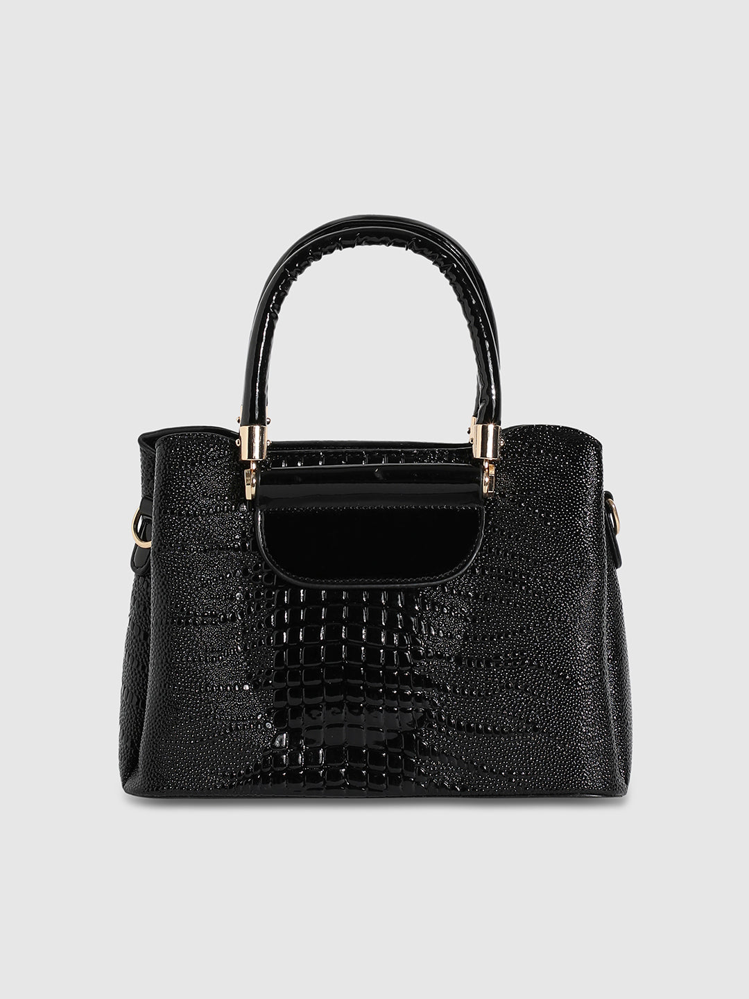 Structured Croc Handbag - Black