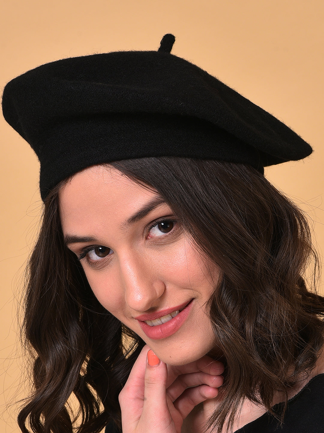 Haute Sauce Women Black Solid Beret Hat