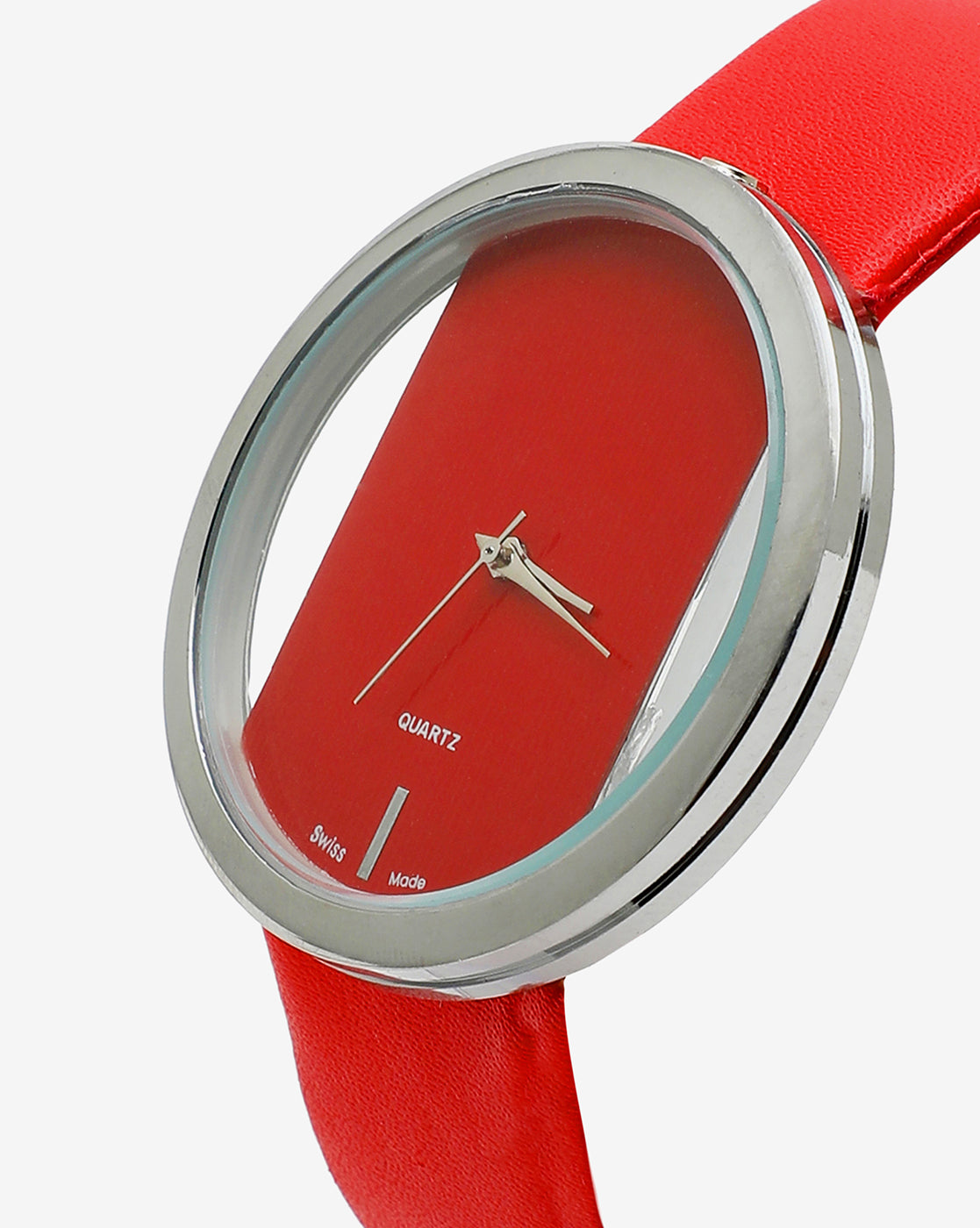 Transparent Analog Round Dial With Red Leather Strap