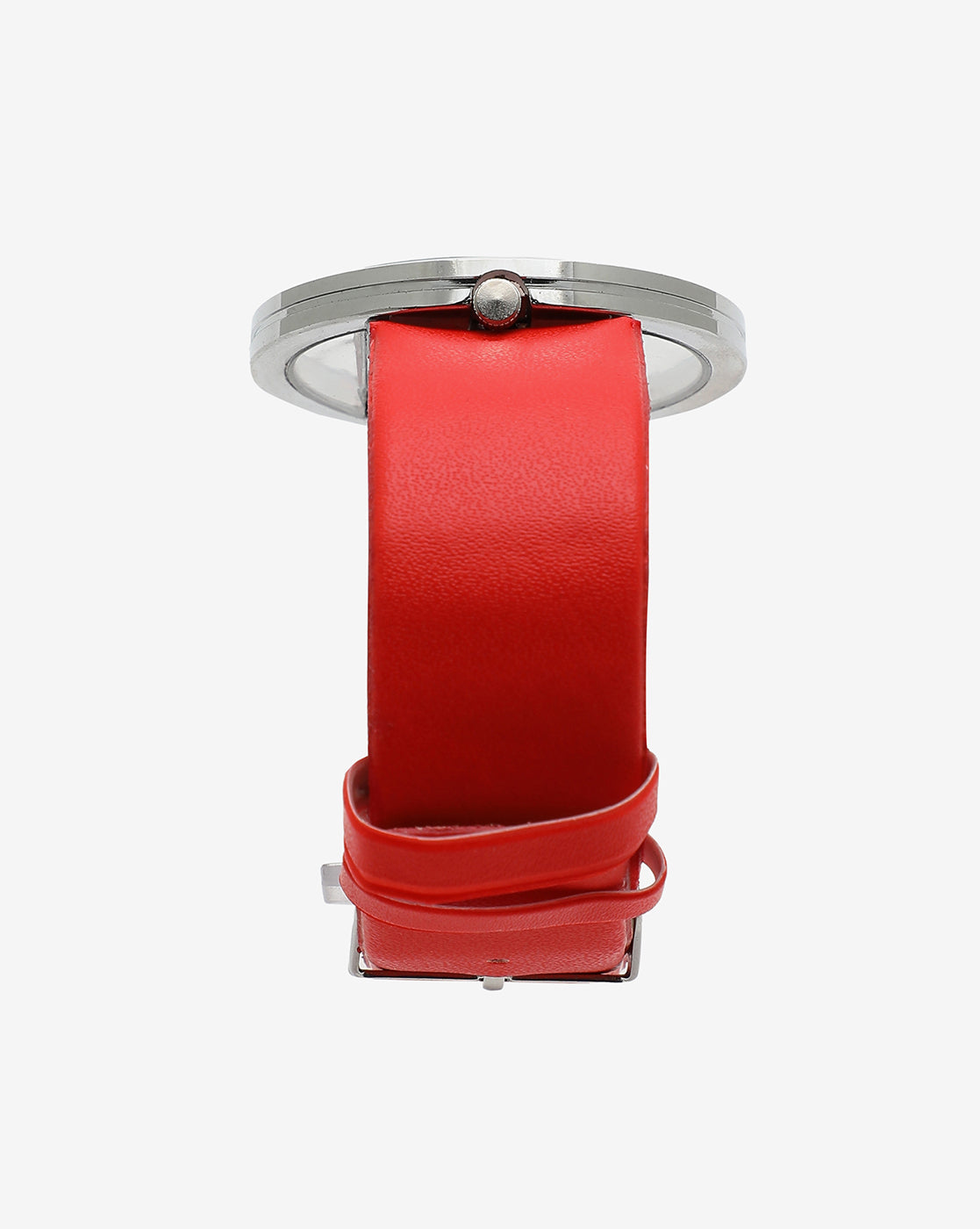 Transparent Analog Round Dial With Red Leather Strap