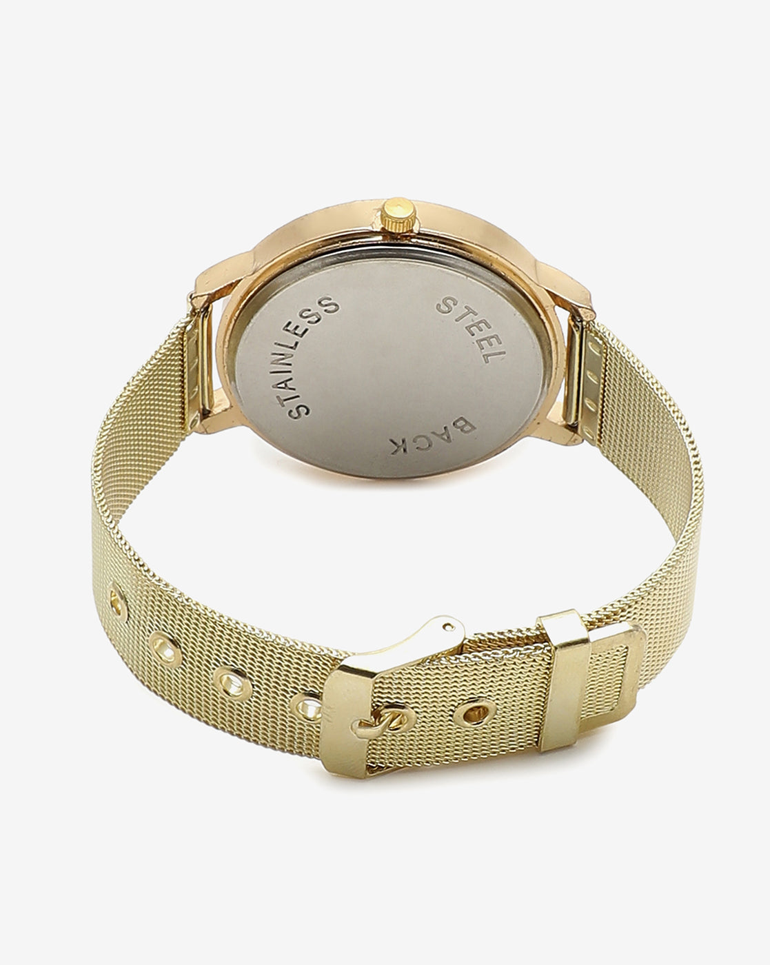 White & Gold Analog Round Dial With Crystal Stones & Gold Metal Strap