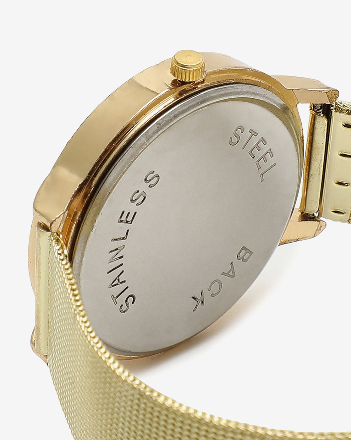 WHITE AND GOLD ANALOG ROUND DIAL WITH CRYSTAL STONES AND GOLD METAL STRAP