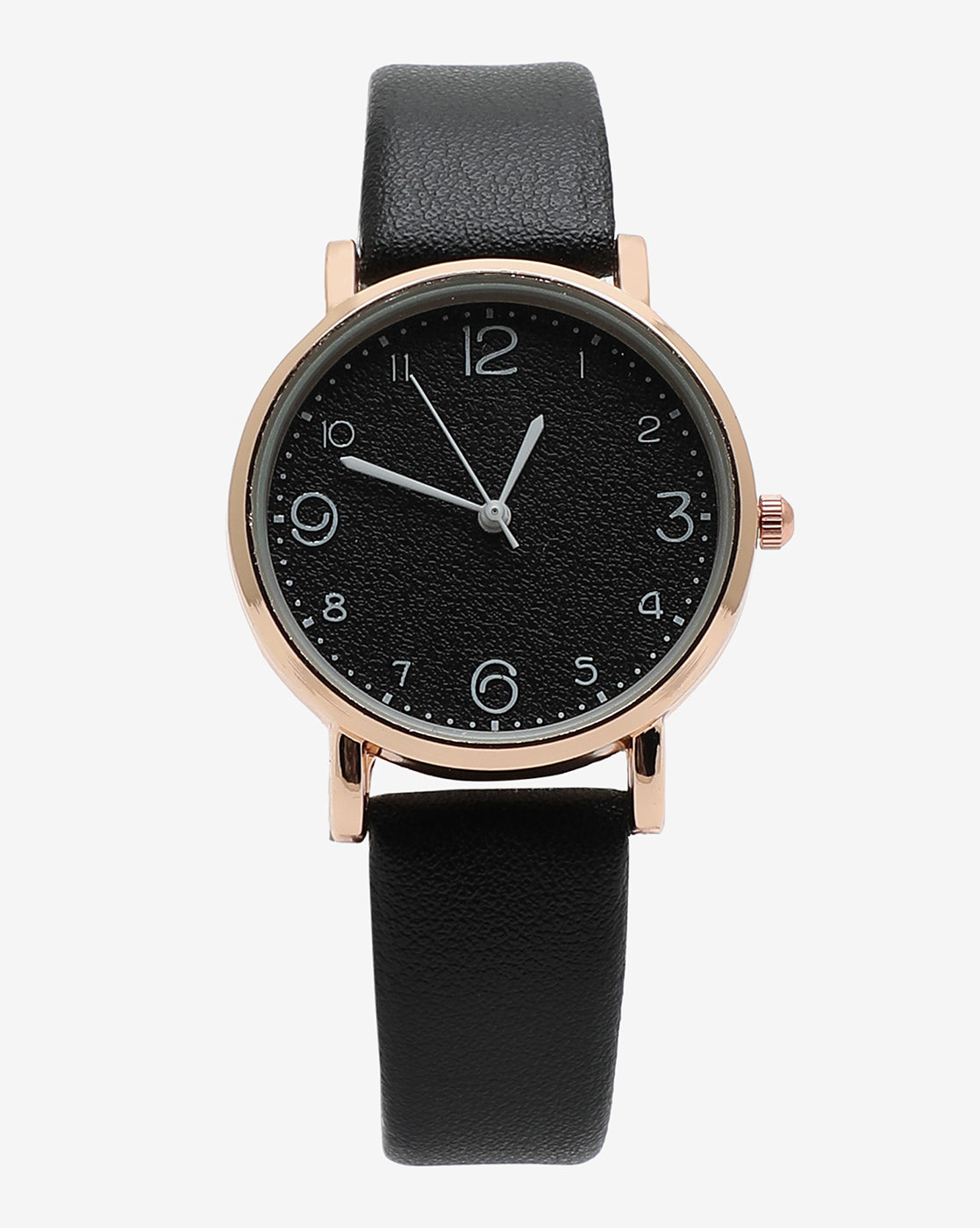 Gold & Black Analog Round Dial With White Hour Marker & Black Leather Strap