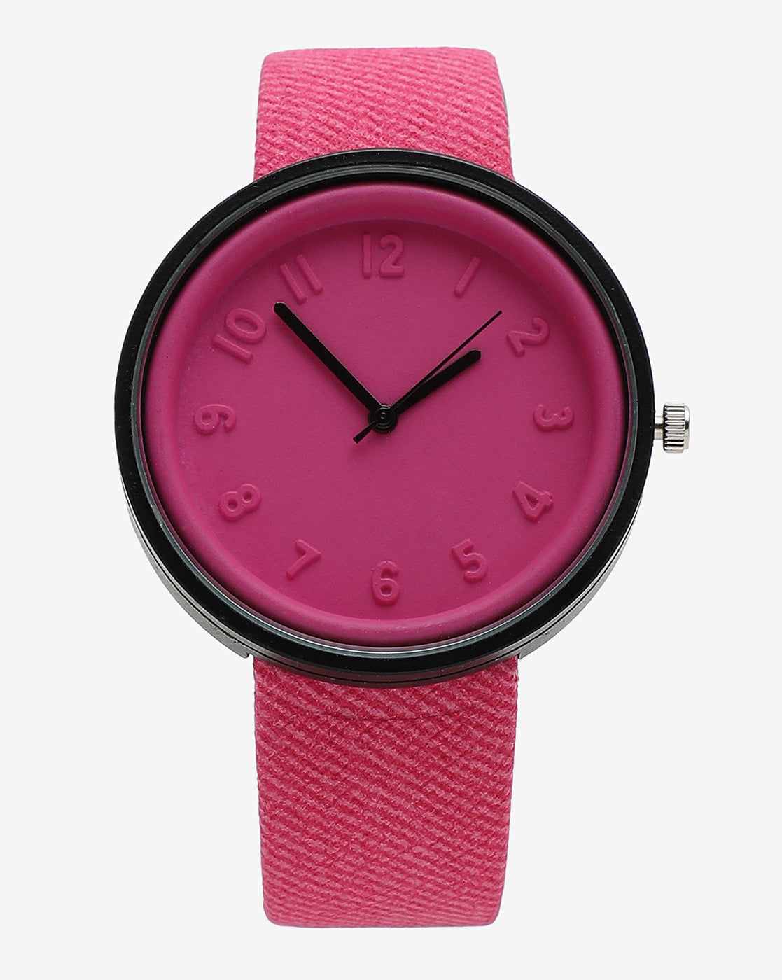 Pink & Black Analog Round Dial With Black Hour Marker & Pink Canvas Strap