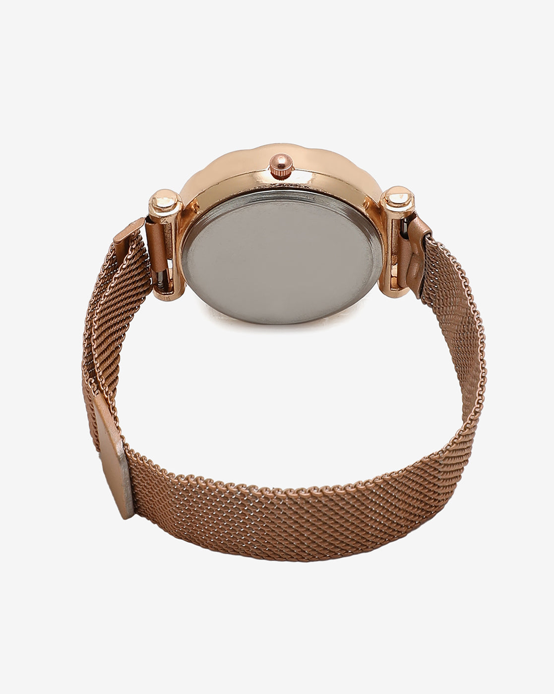 Black & Gold Crystal Stone Decorative Analog Round Dial With Gold Metal Mesh Strap