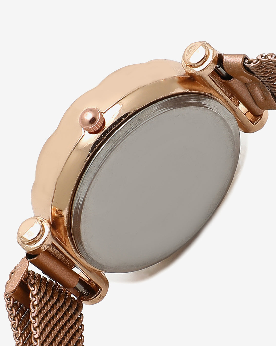 BLACK AND GOLD CRYSTAL STONE DECORATIVE ANALOG ROUND DIAL WITH GOLD METAL MESH STRAP