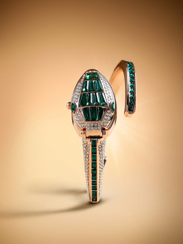 The Luxe Crystal Watch - Emerald Rose