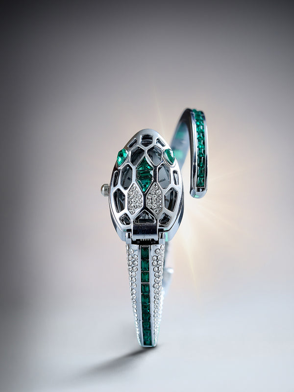 The Luxe Crystal Watch - Emerald Silver