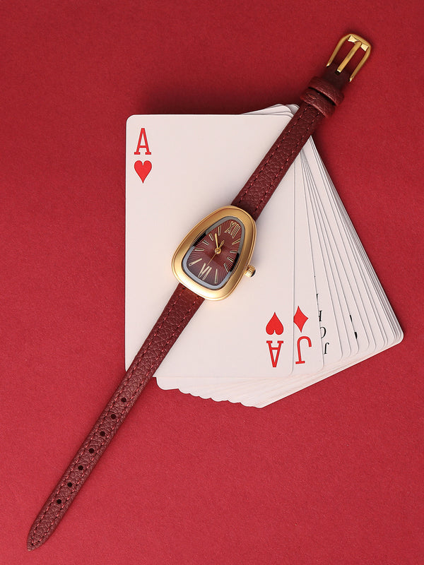 The Sunray Oval Watch - Burgundy Red