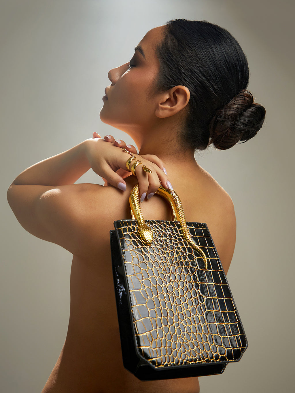 The Gilded Viper Hand Bag - Onyx Black