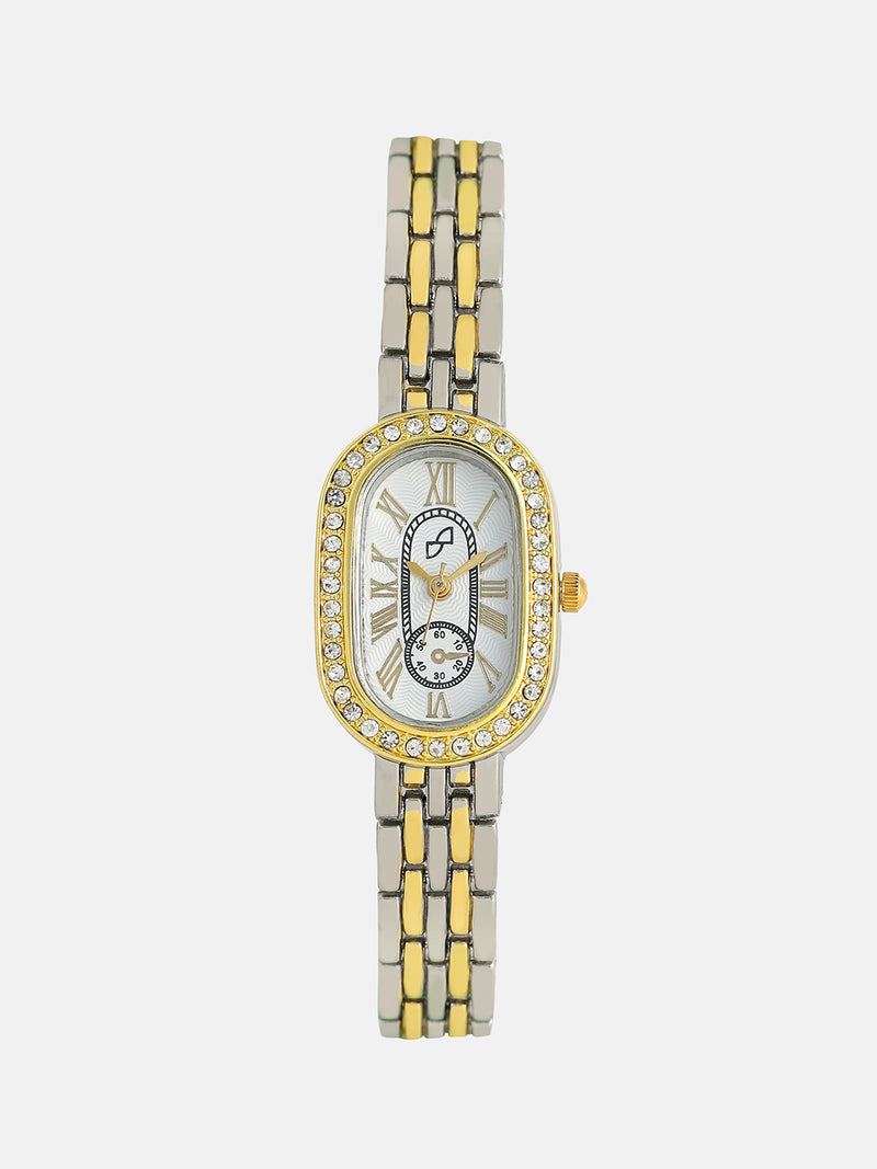 The Slim Vivienne Two-Dial Oblong Watch - Metallic Silver & California Gold