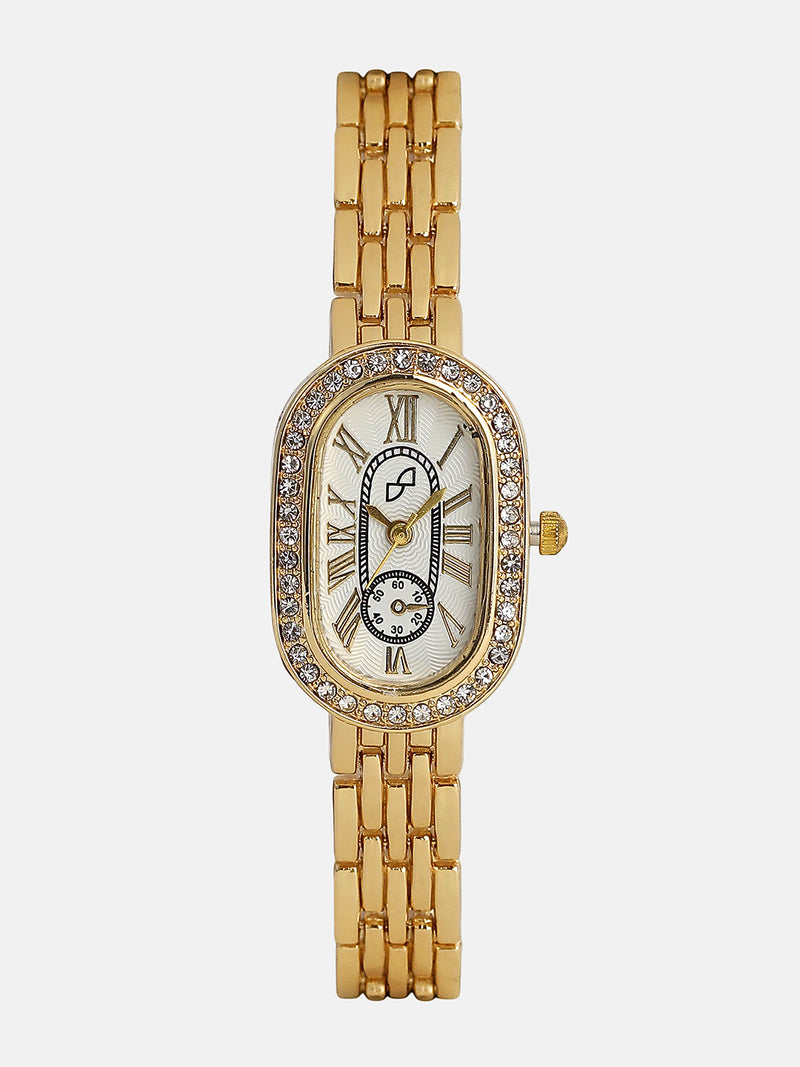 The Embellished Roman Oval Watch - Ivory White