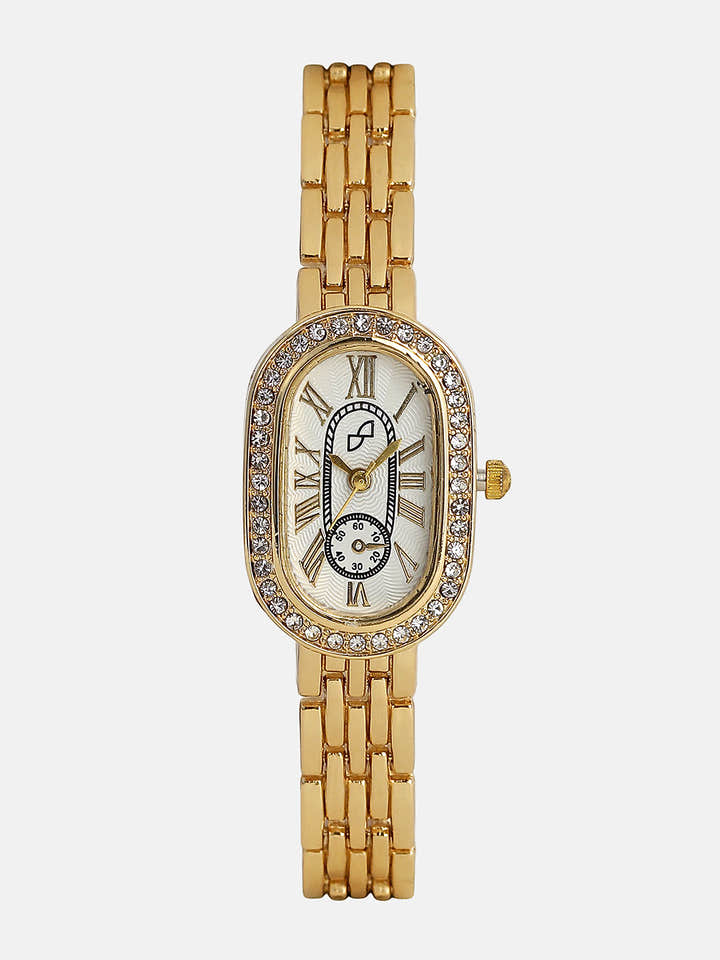The Embellished Roman Oval Watch - Ivory White