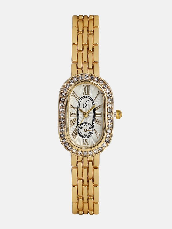 The Embellished Roman Oval Watch - Ivory White