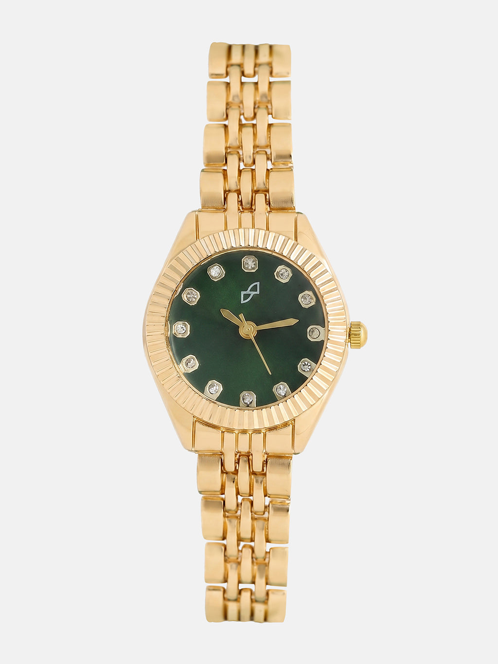 The Slim Ribbed H-Link Round Watch - Emerald Green