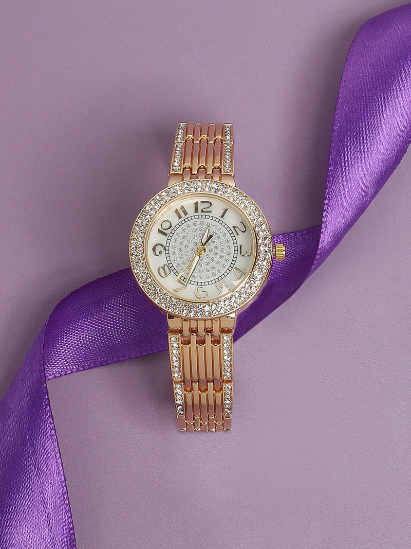 Embellished Round Watch - Gold
