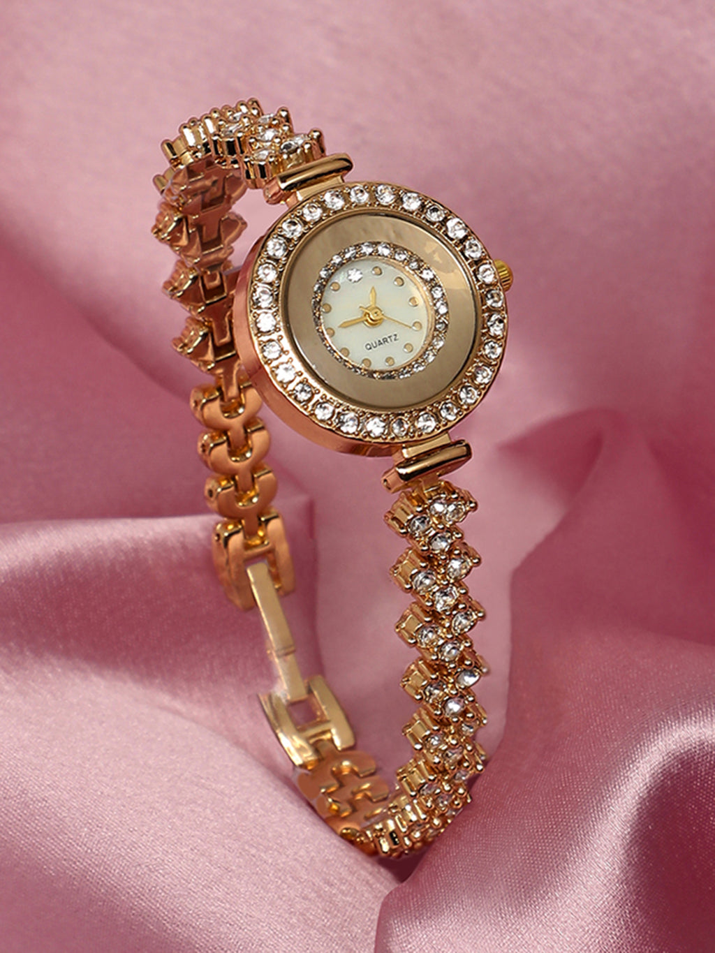 Embellished Round Watch - Gold