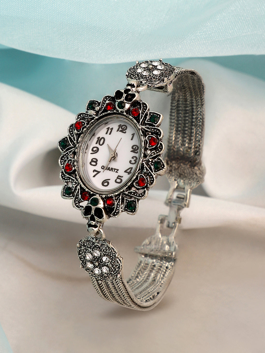 The Stone Chainlink Oval Watch - Antique Silver