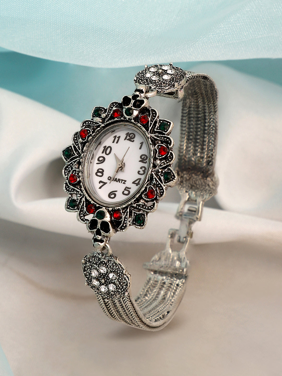 The Stone Chainlink Oval Watch - Antique Silver